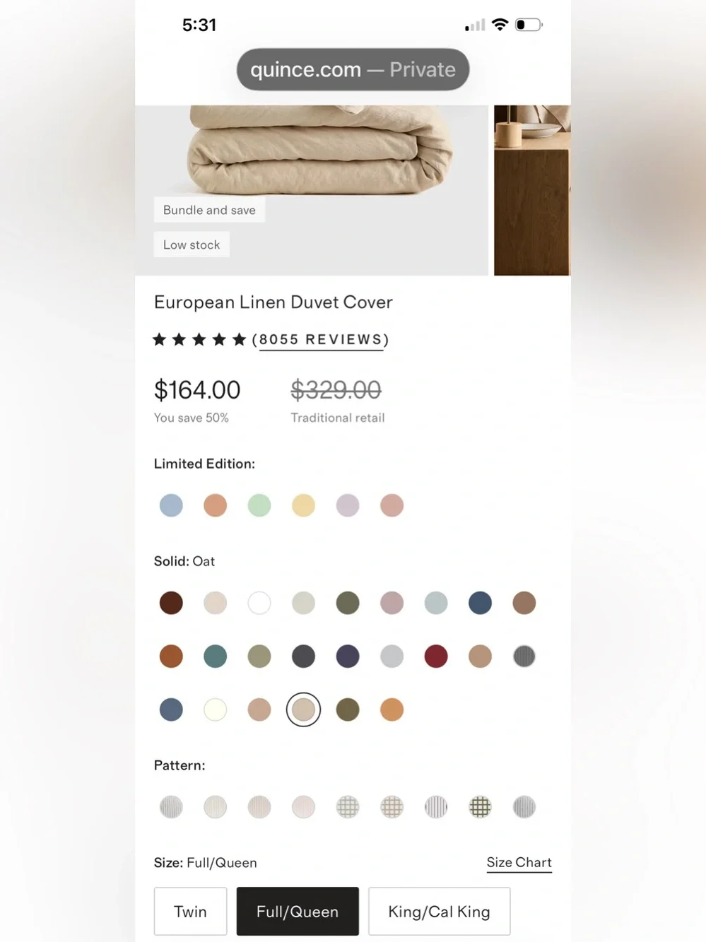 NWT Quince European Linen 1 Piece Duvet Cover, Full/Queen (Oat)
